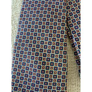 Etienne Aigner Men's 100% Silk Tie Blue Red Yellow Geometric Medallion MadeinUSA